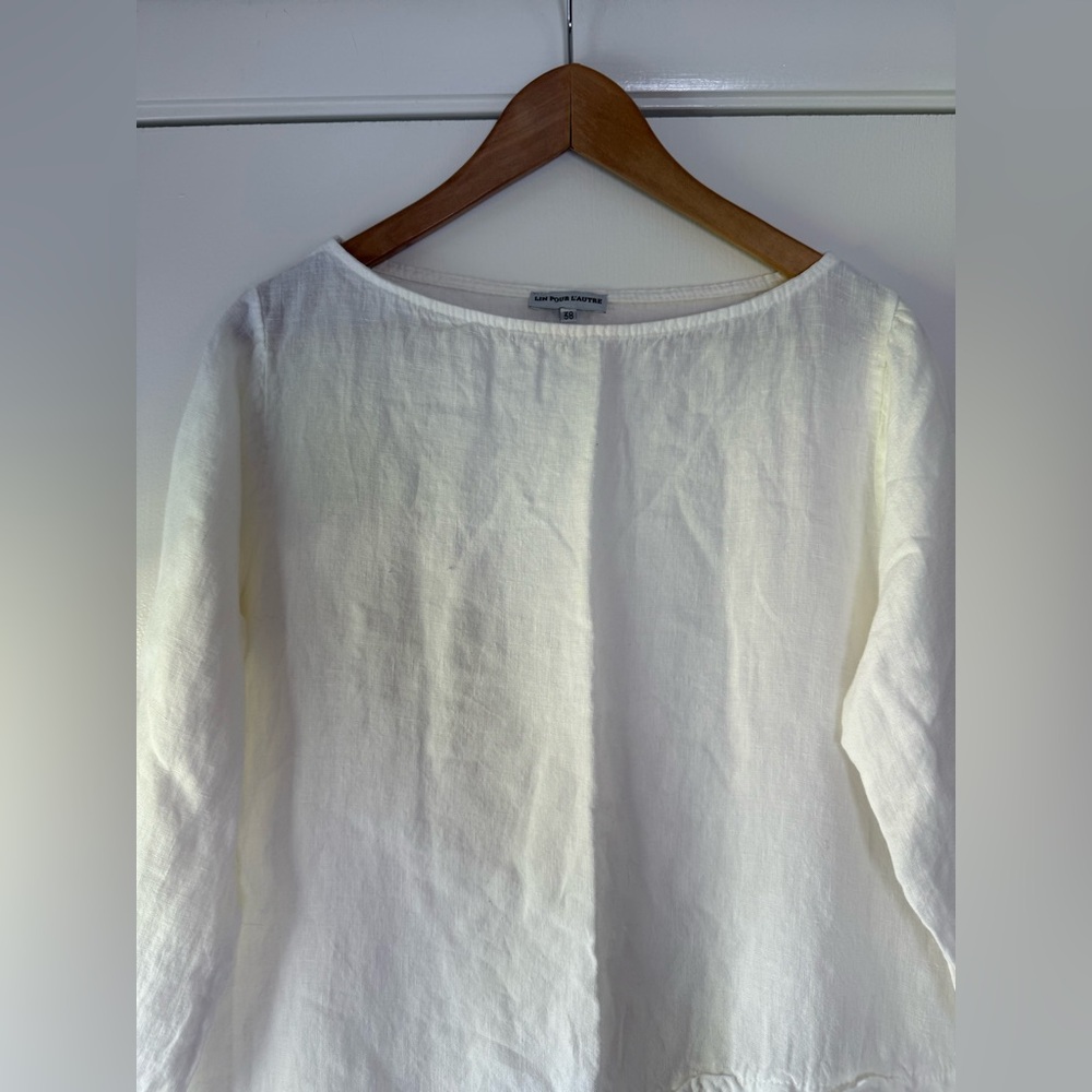 Lin Pour L’autre 100% Linen Solid White Split Hem… - image 2